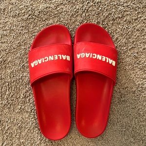 Unisex Balenciaga Red-White Pool Slide (Men’s Size 9)